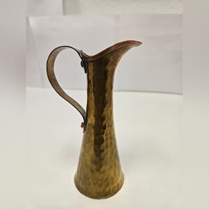 Vintage Hammered Brass Pitcher Vase Made in India | Mid-Century